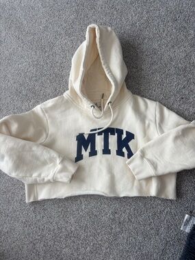 MTK Women's Cream Cropped Hoodie with Navy Logo